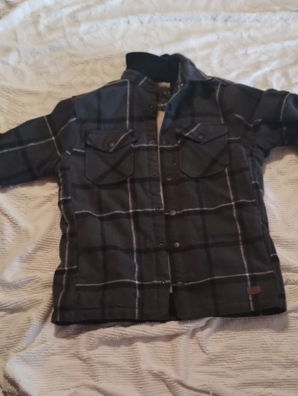 Jachs New York Black & Gray Sherpa-Lined Plaid Jacket size S
